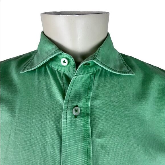 Giovanni Taccaliti L/S Light Kelly Green Linen Blend Shirt Made in Italy Size 16 - Picture 3 of 8
